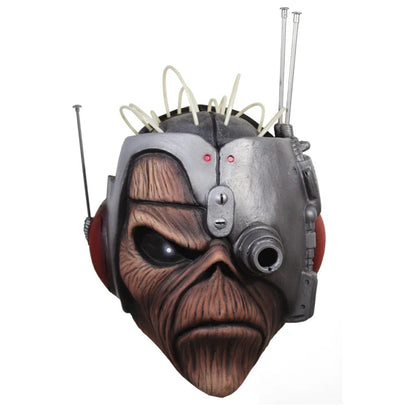 Mask with mechanical design and brown face on a white background