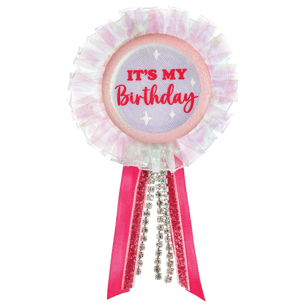 Decorative ribbon with 'It's My Birthday' text on a white background