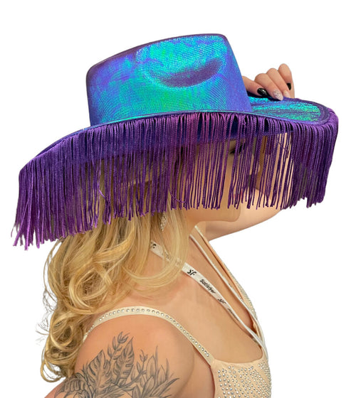 Fringe Metallic Cowboy Hat | Purple