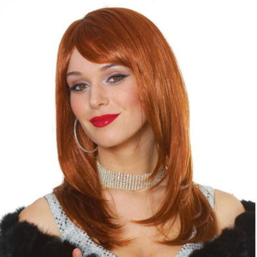 Side swept bangs wig red