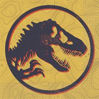 Dinosaur logo on a yellow background with a geometric pattern