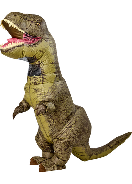 Inflatable T-Rex costume on a white background