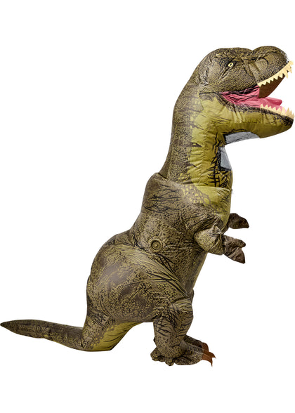 Inflatable T-Rex costume on a white background