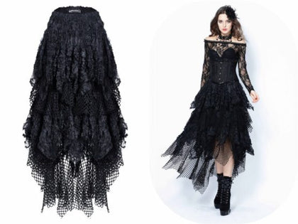 Gothic Messy Mesh and Lace Skirt