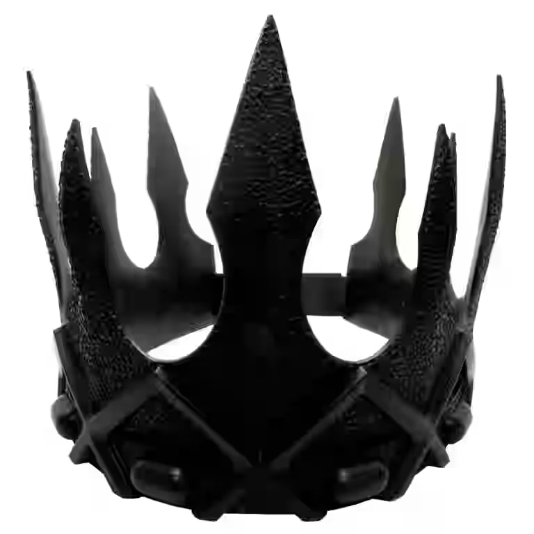 Black spiked helmet on a white background
