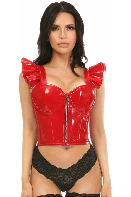 Lavish Red Patent Bustier Top w/Ruffle Sleeves