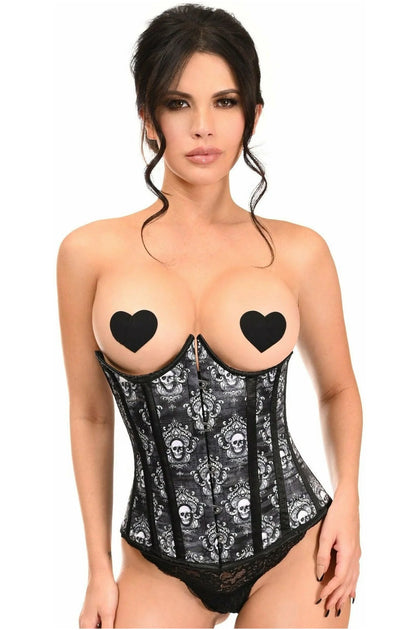 Lavish Black Skull Print Underwire Open Cup Underbust Corset