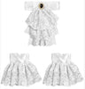 Set of white lace pet clothing with a headband on a white background