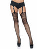 Lace top fishnet backseam stockings.