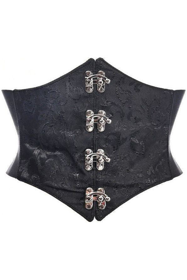 Lavish Black/Black Swirl Brocade Corset Belt Cincher w/Clasps