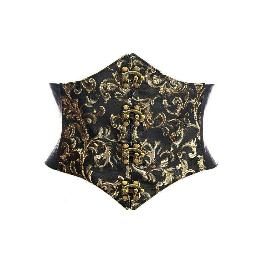 Lavish Black/Gold Swirl Brocade Corset Belt Cincher w/Clasps