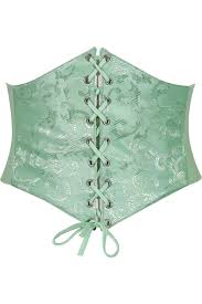 Green lace corset on a white background
