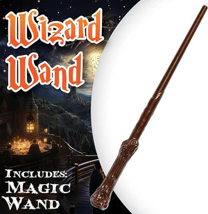 Wooden wizard wand with a fantasy scene in the background