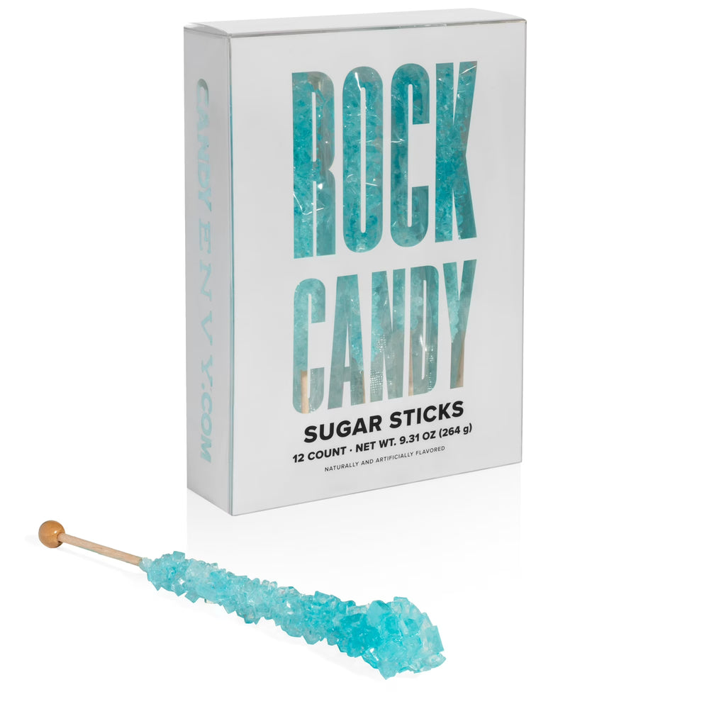 Light Blue Rock Candy Sugar Sticks - Cotton Candy Flavor 12ct