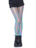 Lurex Shimmer Rainbow striped fishnet tights | Blue
