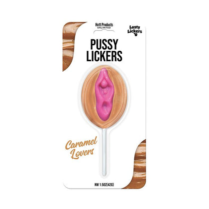 Lusty Lickers Pussy Pop pussy shaped Caramel flavored candy on a stick. Our pussy tastes great!