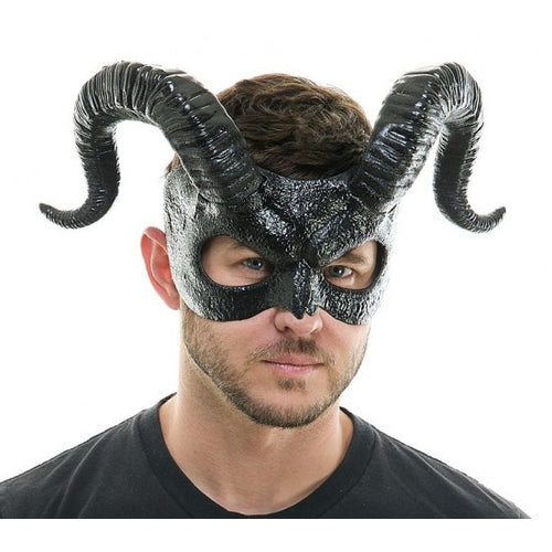 Black Curled Horn Demon Mask