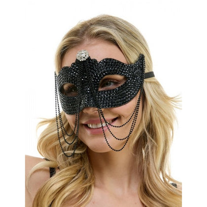 Black Rhinestone Half-Mask with Chains