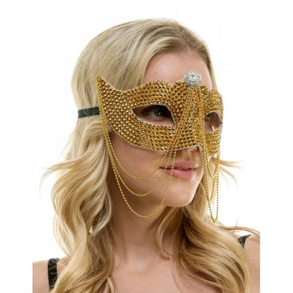 Gold Rhinestone Half-Mask with Chains