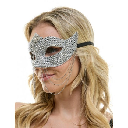 Silver Rhinestone Half-Mask with Chains