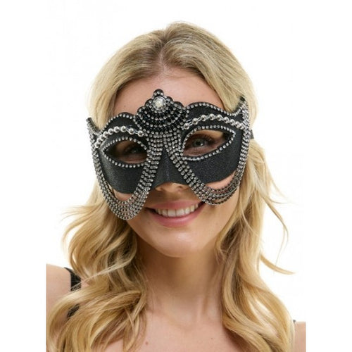 Black Jeweled Half Mask