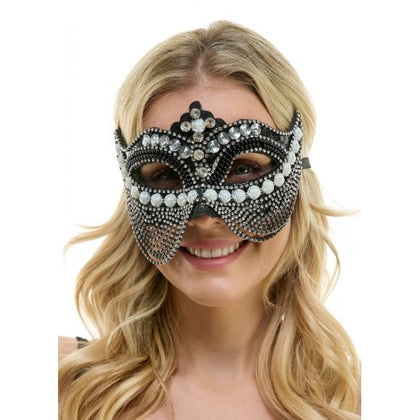 Black Jeweled Mask with Chains & Pearls