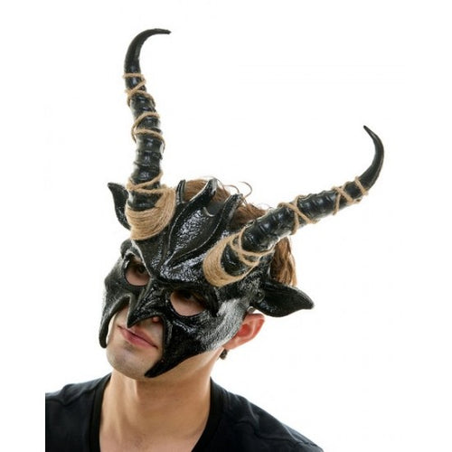 Black Twisted Horn Demon Mask