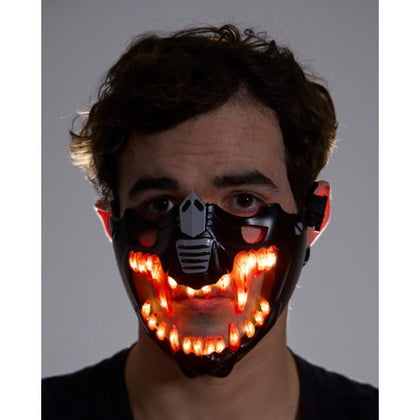 Light-Up Black Cyberpunk Mask with Red Fangs