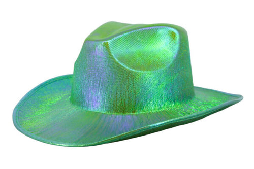 Green mesh cowboy hat on a white background