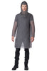 Person wearing a chainmail shirt and black pants on a white background