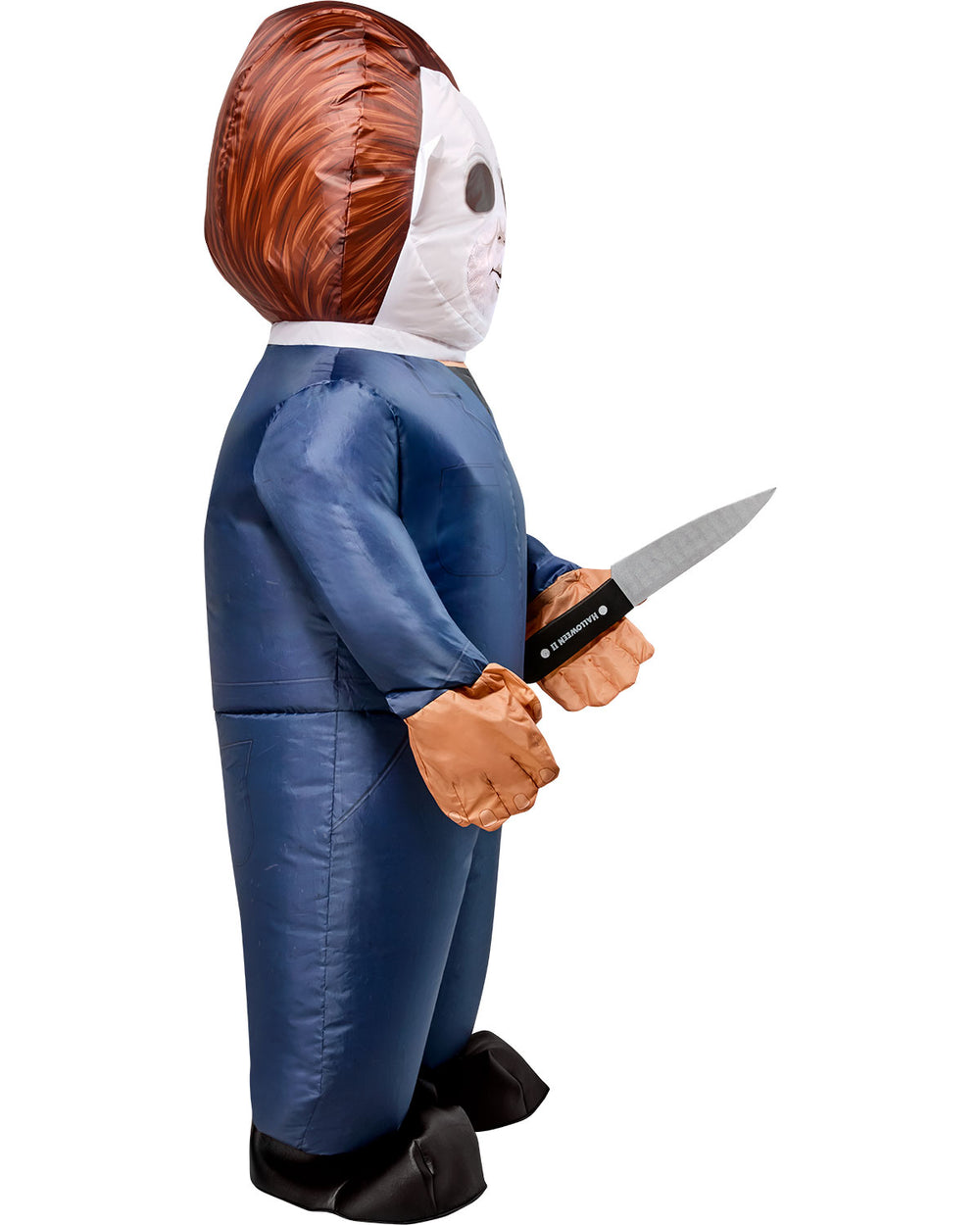 Inflatable figure of a character holding a knife on a white background