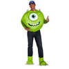 Person wearing a green inflatable costume with one eye and giving a thumbs-up on a white background