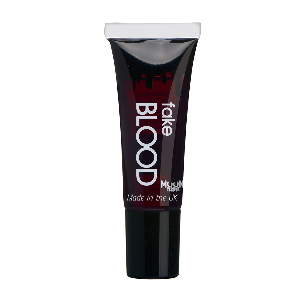 Tube of fake blood with 'Mullin' branding on a white background