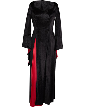 Black dress with red accents on a white background