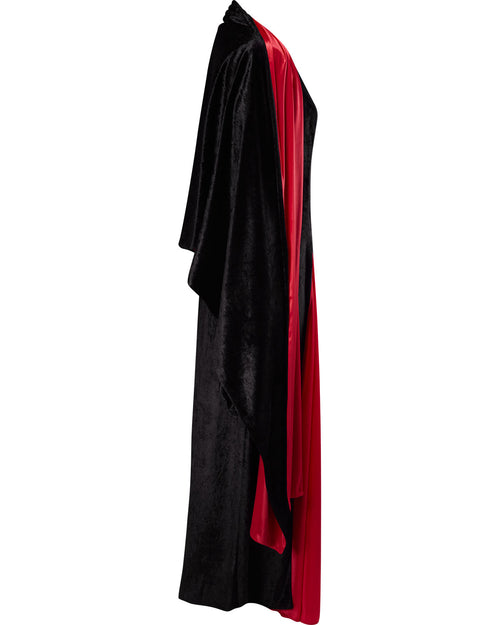 Black robe with red lining on a white background