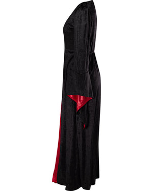 Person wearing a red tracksuit with white trim on a white background