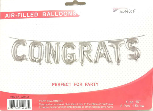 Mylar Balloon Banner kit CONGRATS, silver
