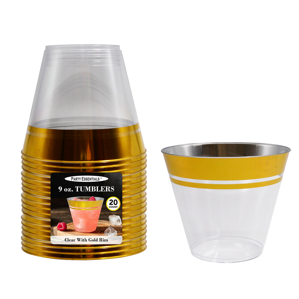 9 OZ. TUMBLERS – CLEAR W/ GOLD RIM 20 CT.