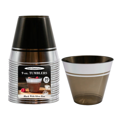 9 oz Tumblers Black w/Silver Rim 20 Ct.