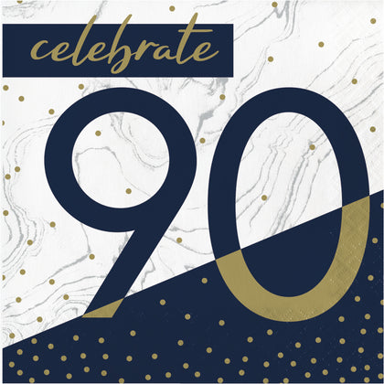 Navy & Gold 90 Luncheon Napkins 16ct | Milestone Birthday