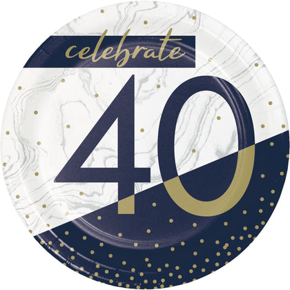 Navy & Gold Milestone 7in Paper Plate 8ct | 40th