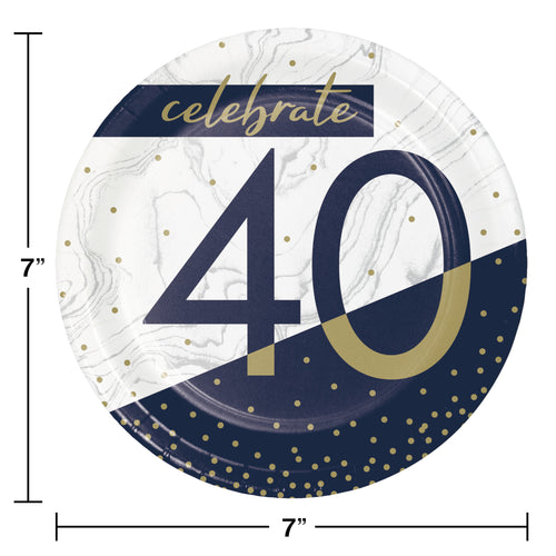 Navy & Gold Milestone 7in Paper Plate 8ct | 40th