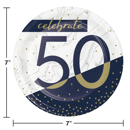 Navy & Gold Milestone 7in Paper Plate 8ct | 50th