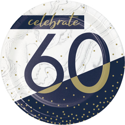 Navy & Gold Milestone 7in Paper Plate 8ct | 60th