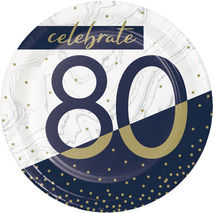 Navy & Gold Milestone 7in Paper Plate 8ct | 80th