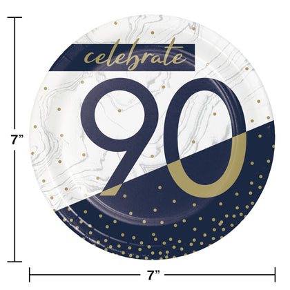 Navy & Gold Milestone 7in Paper Plate 8ct | 90th