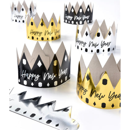 New Year's Paper Crowns - Black, Silver, Gold 12ct