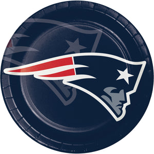 Paper plate with New England Patriots logo on a white background