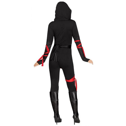 Black and red costume with hood on a white background