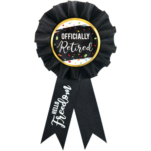 Black ribbon with 'Officially Retired' text on a white background